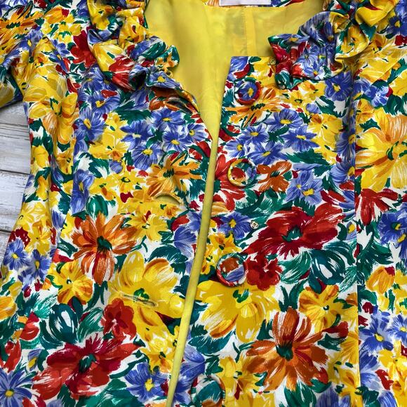 VTG Oscar de la Renta Studio Silk Blouse Top Jacket Small Floral Button Ruffles - Picture 9 of 14